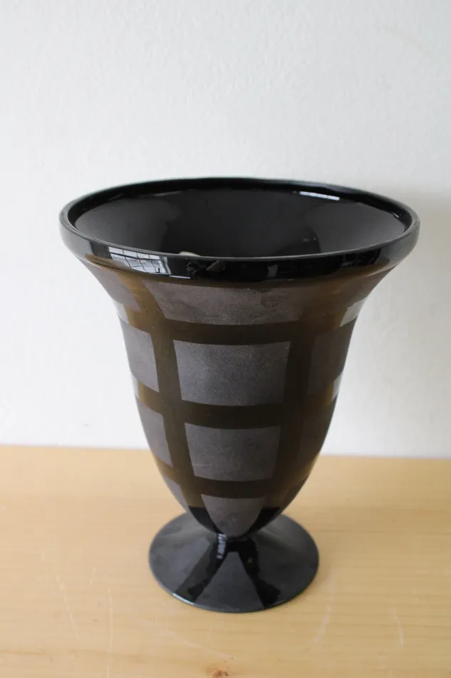 Rings Black Glazed Striped Glass Vase Jubilee Thrift