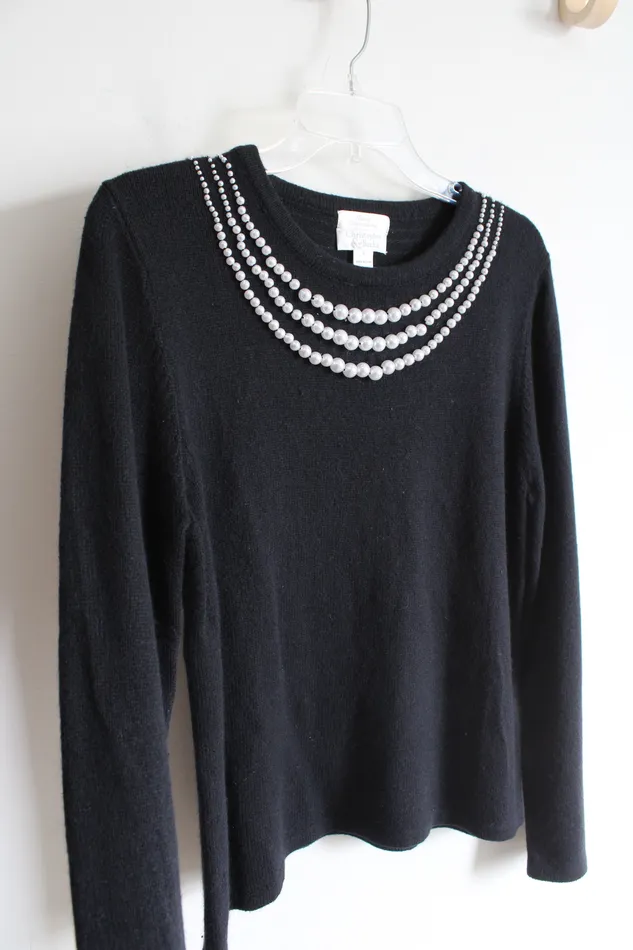 Rings Christopher Banks Black Pearl Trimmed Silk Blend Sweater L Christopher Banks