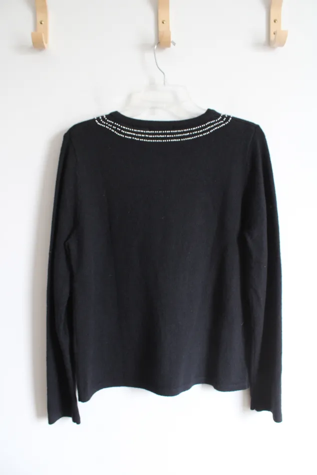 Rings Christopher Banks Black Pearl Trimmed Silk Blend Sweater L Christopher Banks