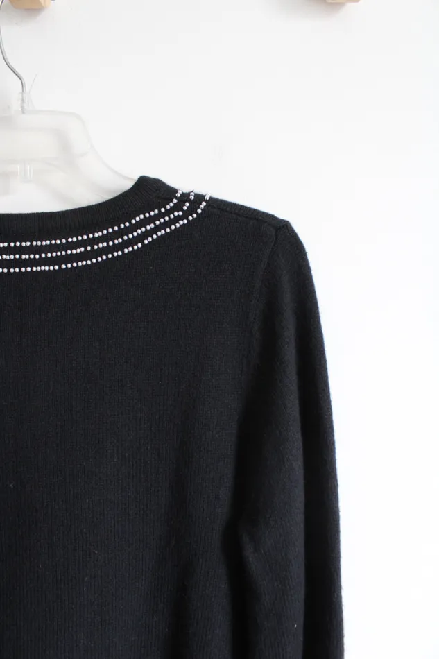 Rings Christopher Banks Black Pearl Trimmed Silk Blend Sweater L Christopher Banks