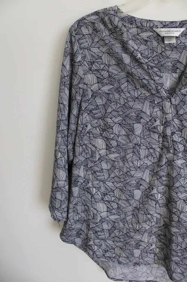 Rings Christopher Banks Christopher Banks Navy Blue Patterned Blouse M Petite