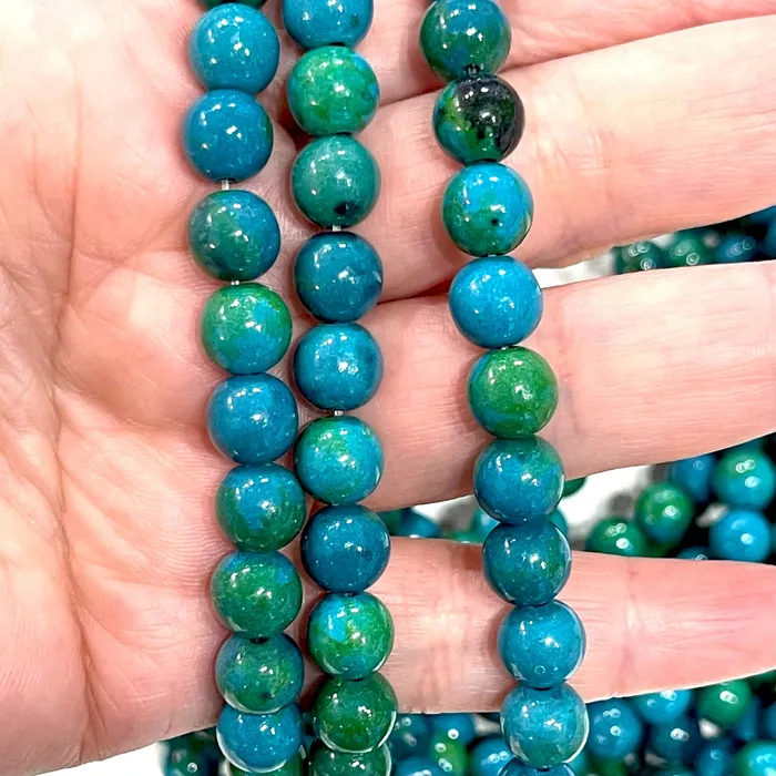 Rings Chrysocolla Genuine Gemstone 8mm Smooth Round Beads 48 beads Peppy Beads