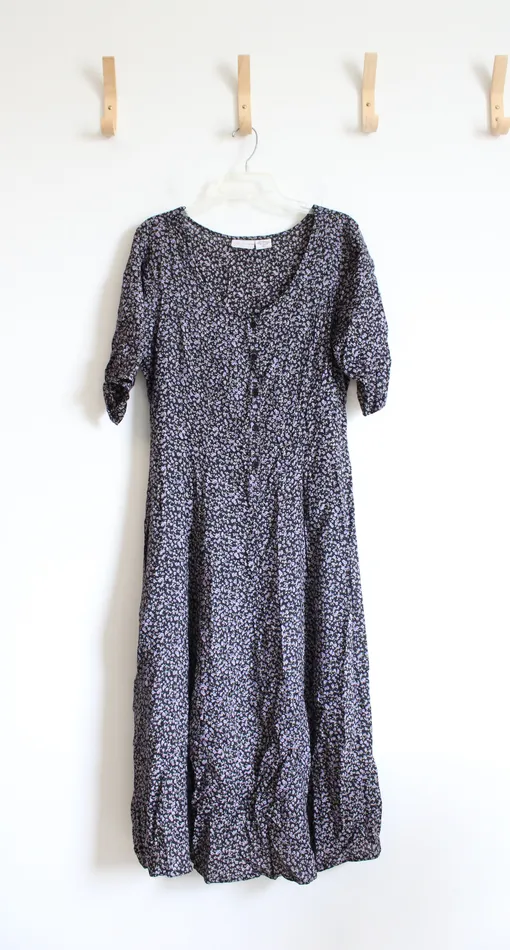 Rings City Swingers City Swingers Vintage Black Purple Floral Dress L