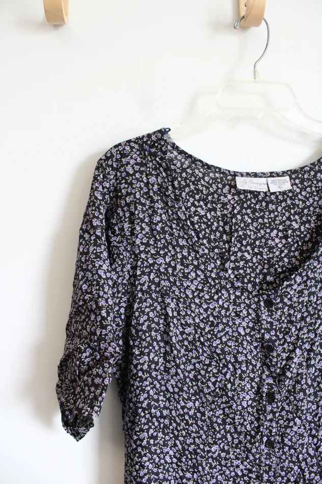 Rings City Swingers City Swingers Vintage Black Purple Floral Dress L