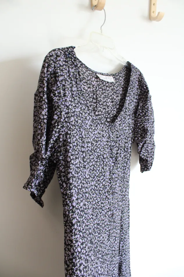 Rings City Swingers City Swingers Vintage Black Purple Floral Dress L