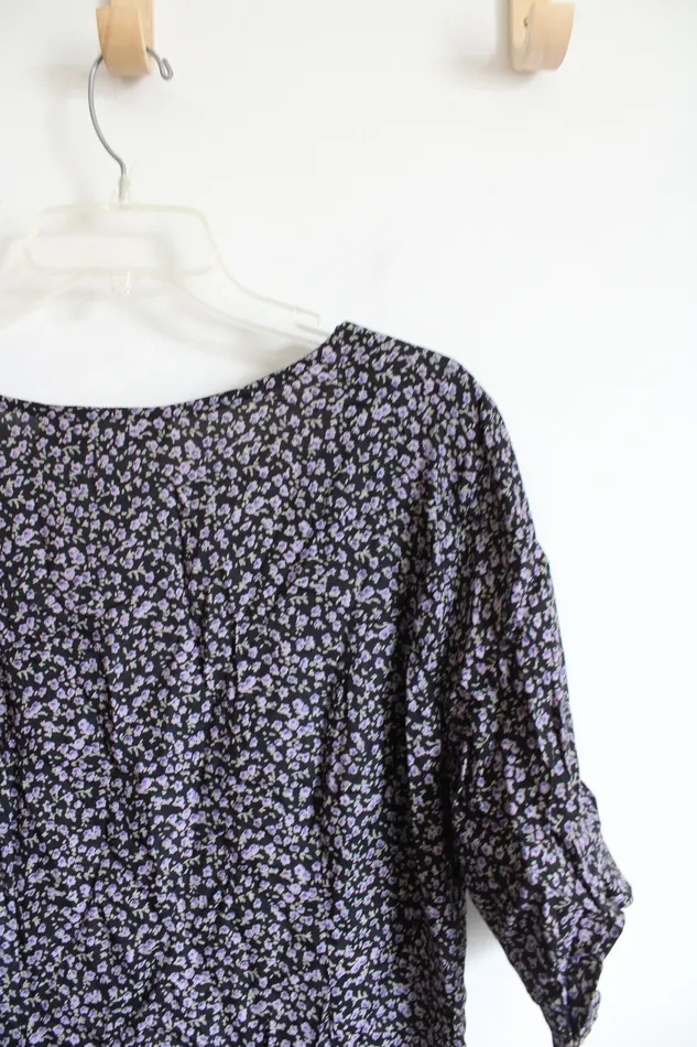 Rings City Swingers City Swingers Vintage Black Purple Floral Dress L