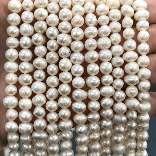 Rings Creamy White Freshwater Pearls 7x8mm Medium Ivory Potato Pearls 14 Inch Strand Peppy Beads