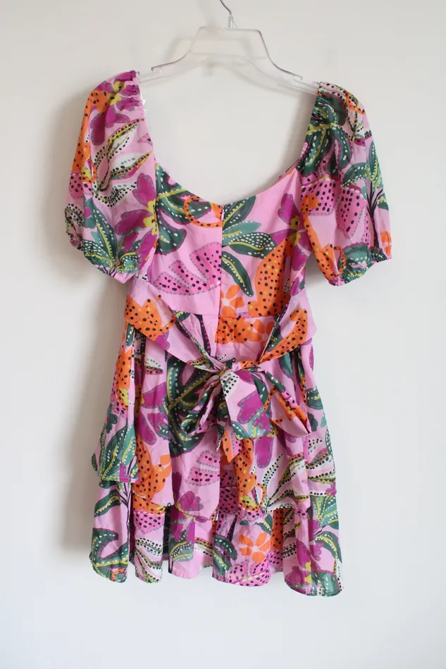 Rings Crystal Sky Crystal Sky Pink Patterned Floral Tiered Puff Sleeve Dress M