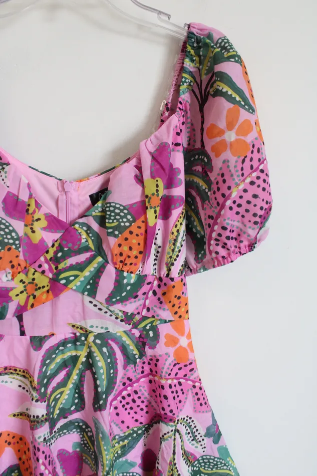 Rings Crystal Sky Crystal Sky Pink Patterned Floral Tiered Puff Sleeve Dress M