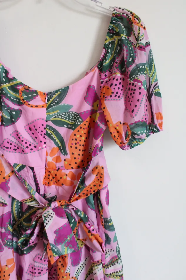 Rings Crystal Sky Crystal Sky Pink Patterned Floral Tiered Puff Sleeve Dress M