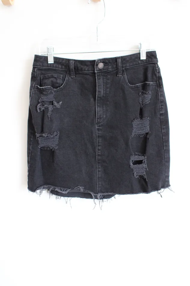Rings Hollister Hollister Ultra High Rise Black Denim Distressed Skirt 11