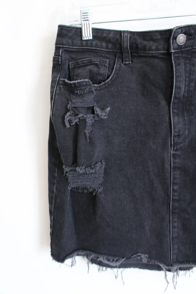 Rings Hollister Hollister Ultra High Rise Black Denim Distressed Skirt 11