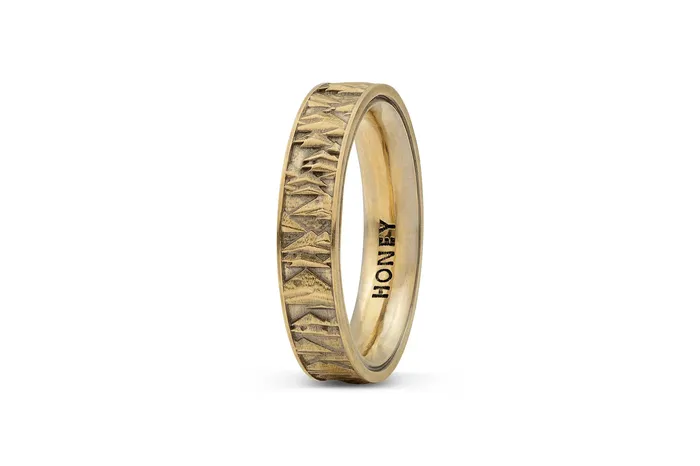 Rings Honey Jewelry Co Mens Trigon Triangle Pattern Wedding Band 5mm