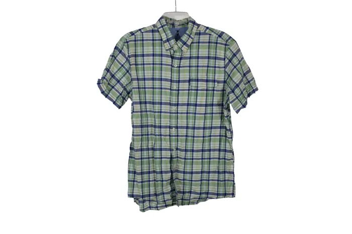 Rings Izod Seaside Poplin Green Blue Plaid Shirt L Izod