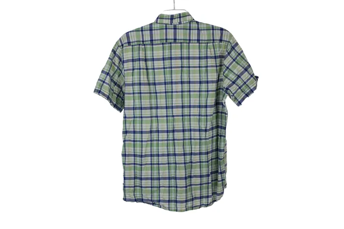 Rings Izod Seaside Poplin Green Blue Plaid Shirt L Izod