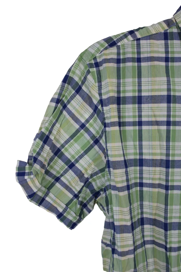 Rings Izod Seaside Poplin Green Blue Plaid Shirt L Izod