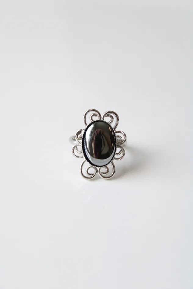 Rings Jubilee Thrift Silver Black Stone Ring Size 5