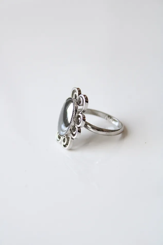 Rings Jubilee Thrift Silver Black Stone Ring Size 5