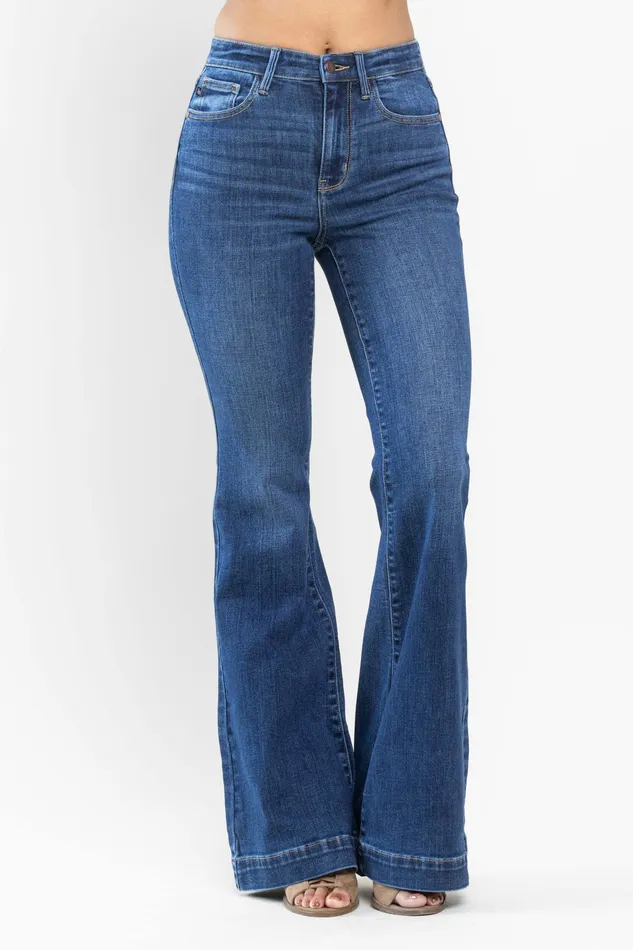 Rings JUDY BLUE JUDY BLUE HIGH WAIST WIDE HEM FLARE JEANS MEDIUM STONE
