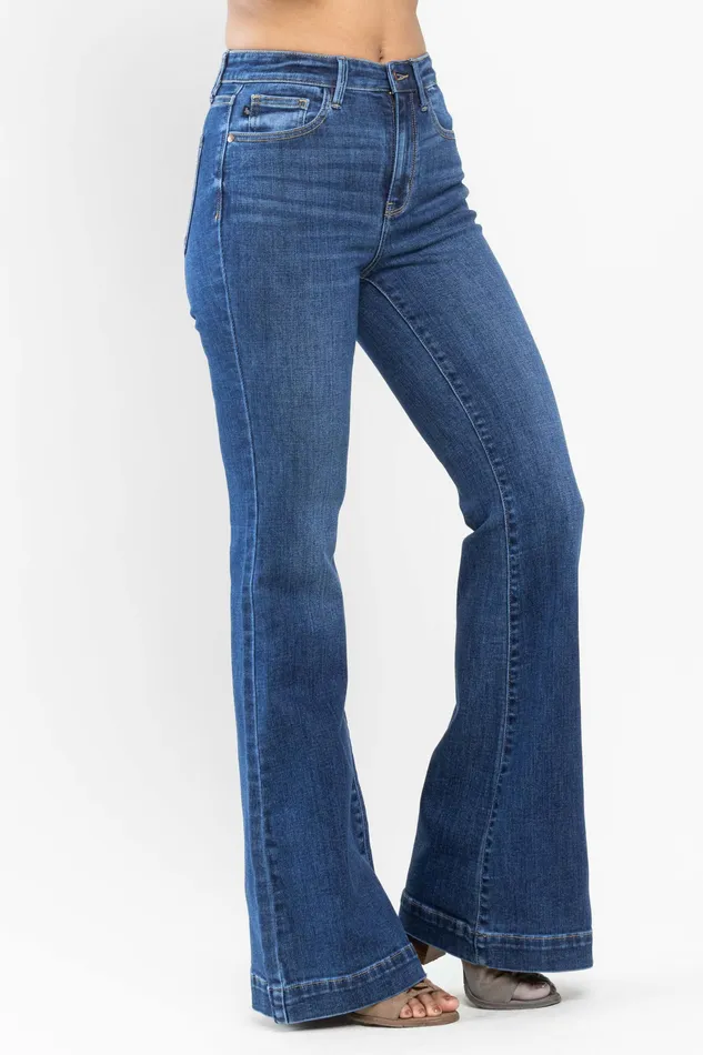 Rings JUDY BLUE JUDY BLUE HIGH WAIST WIDE HEM FLARE JEANS MEDIUM STONE