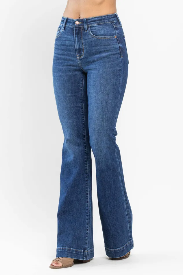 Rings JUDY BLUE JUDY BLUE HIGH WAIST WIDE HEM FLARE JEANS MEDIUM STONE