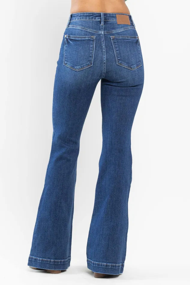 Rings JUDY BLUE JUDY BLUE HIGH WAIST WIDE HEM FLARE JEANS MEDIUM STONE