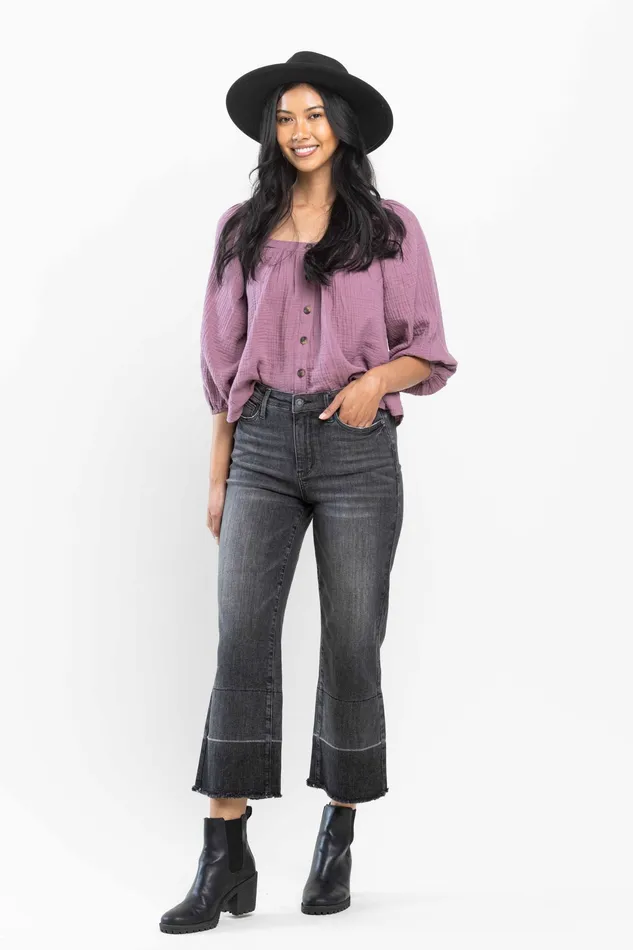 Rings JUDY BLUE JUDY BLUE HIGH WAIST WIDE RELEASE HEM CROP JEAN GREY