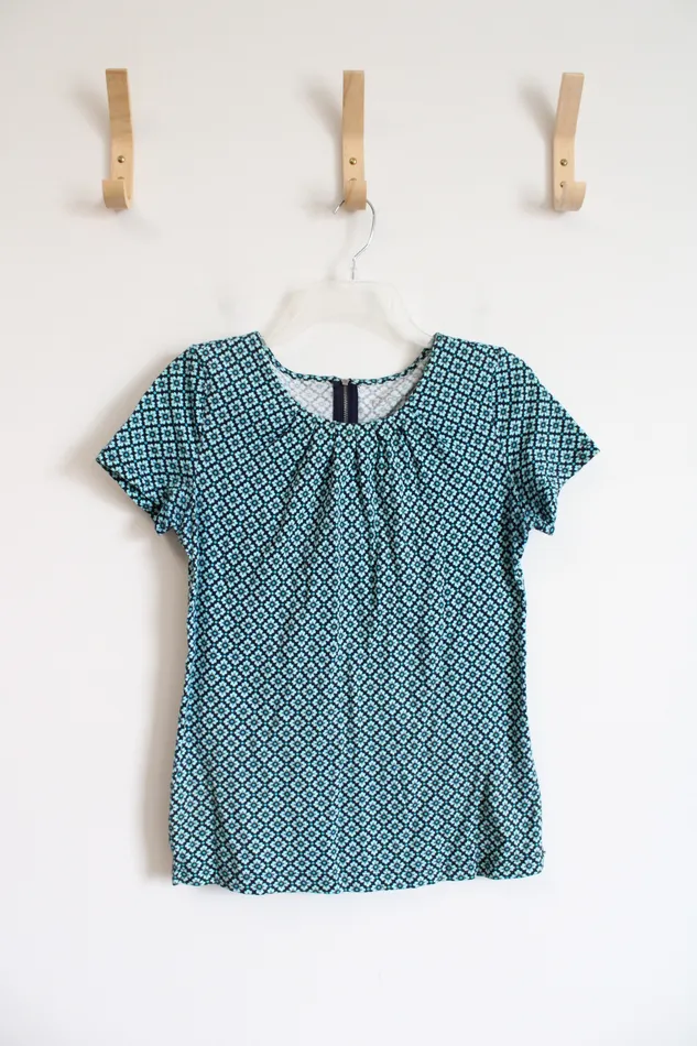 Rings LOFT Blue Floral Cotton Top S Ann Taylor LOFT