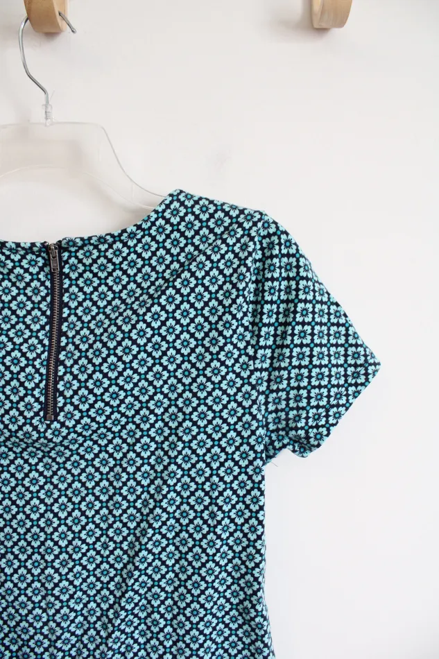 Rings LOFT Blue Floral Cotton Top S Ann Taylor LOFT