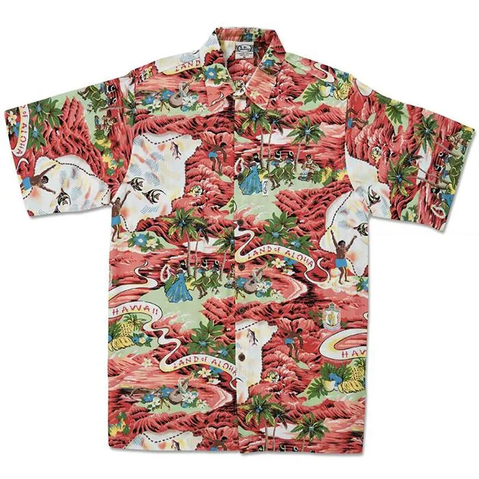 Rings Mens Aloha Shirt Classic Land of Aloha Red X MRHAWAII
