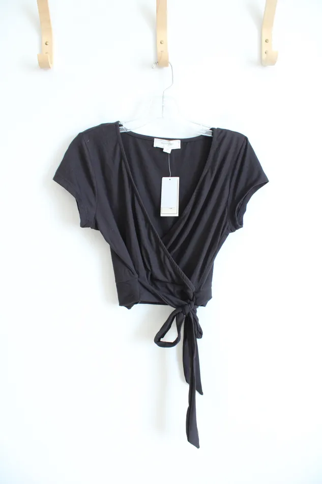 Rings No Comment NEW No Comment Black Cropped Tied Waist Top L
