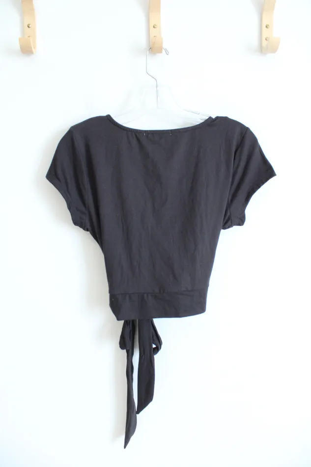 Rings No Comment NEW No Comment Black Cropped Tied Waist Top L