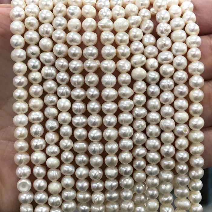 Rings Peppy Beads Creamy White Freshwater Pearls 4x5mm Medium Ivory Potato Pearls 14 Inch Strand