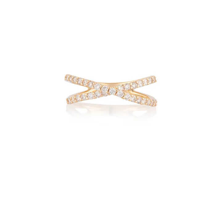 Rings RACHEL LYNN CHICAGO 14 Karat Yellow Gold and Diamond Criss Cross Ring Rings RACHEL LYNN CHICAGO 14 Karat Yellow Gold and Diamond Criss Cross Ring