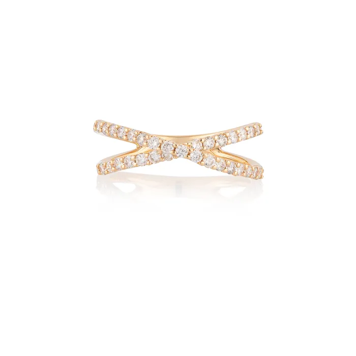 Rings RACHEL LYNN CHICAGO 14 Karat Yellow Gold and Diamond Criss Cross Ring