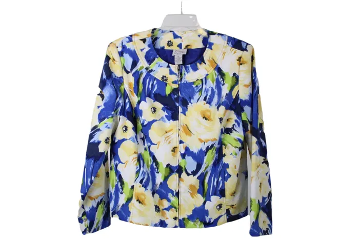 Rings Renaissance Renaissance Blue Yellow Floral Jacket L Petite