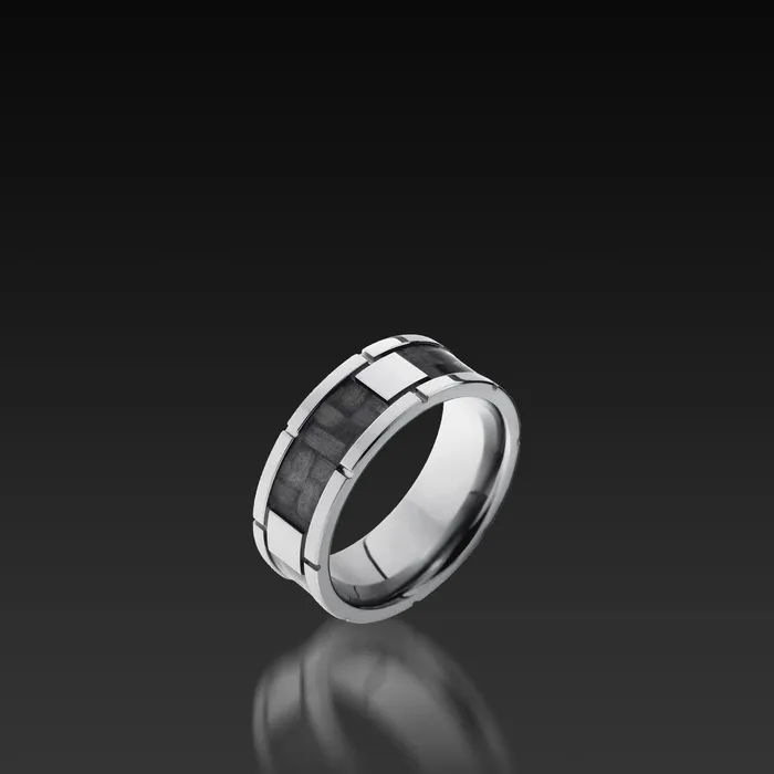 Rings Shop John Atencio Titanium Flat Band with Carbon Fiber