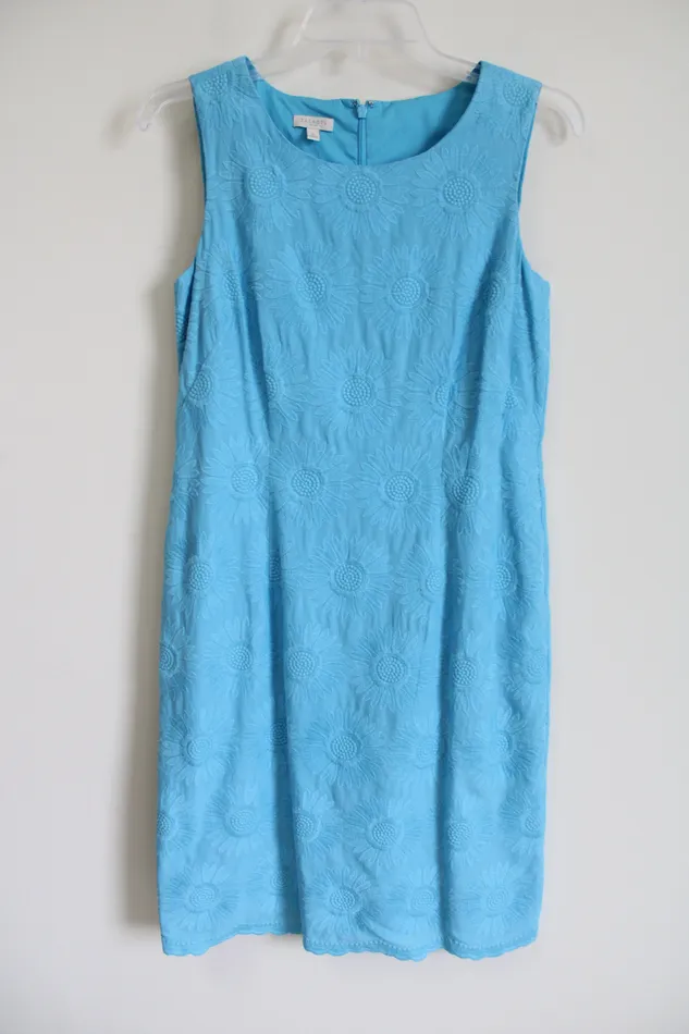 Rings Talbots Blue Embroidered Floral Dress 8 Petite Talbots