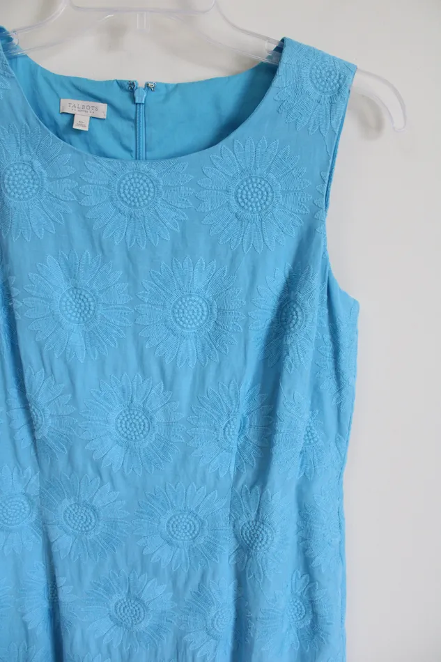 Rings Talbots Blue Embroidered Floral Dress 8 Petite Talbots