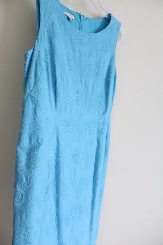 Rings Talbots Blue Embroidered Floral Dress 8 Petite Talbots