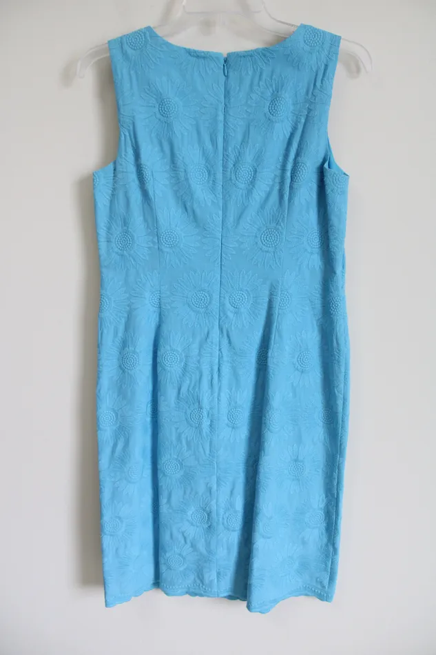 Rings Talbots Blue Embroidered Floral Dress 8 Petite Talbots