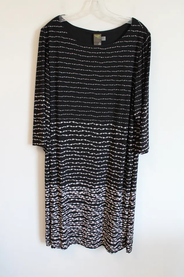 Rings Taylor Taylor Women Black Tan Patterned Long Sleeved Dress 22W