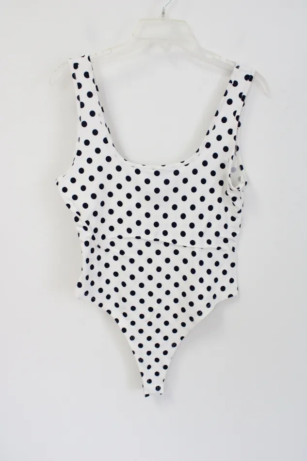 Rings Teenbell NEW Teenbell White Navy Blue Polka Dotted Bodysuit Tank XL