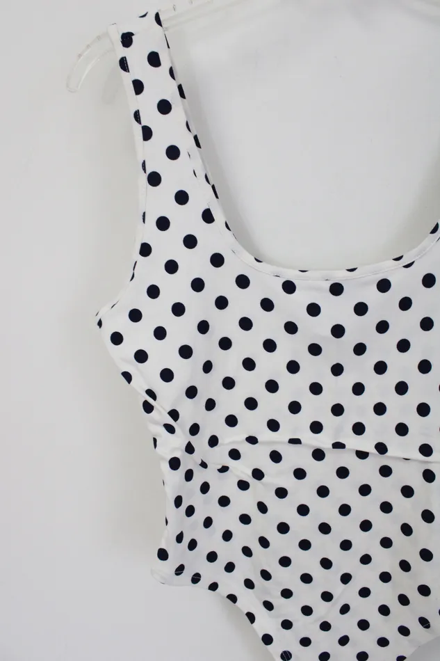 Rings Teenbell NEW Teenbell White Navy Blue Polka Dotted Bodysuit Tank XL