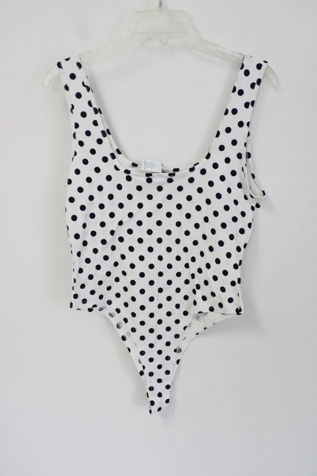 Rings Teenbell NEW Teenbell White Navy Blue Polka Dotted Bodysuit Tank XL