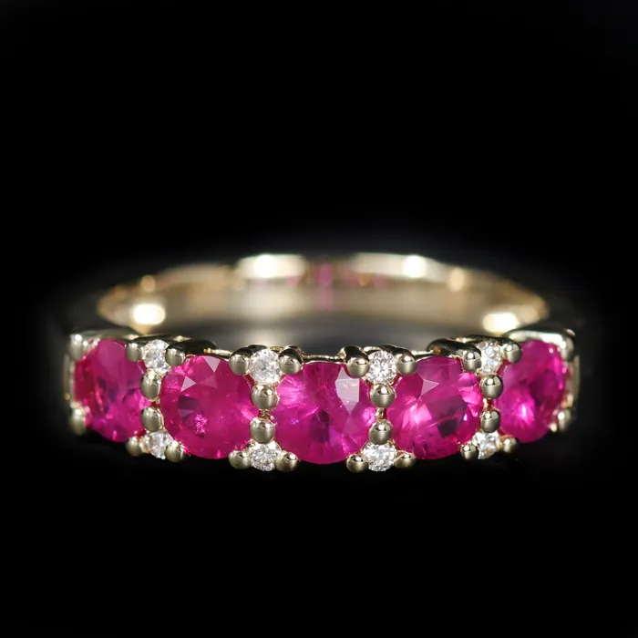 Rings The Gem House 14K Yellow Gold 126 CTW Ruby and Diamond Band