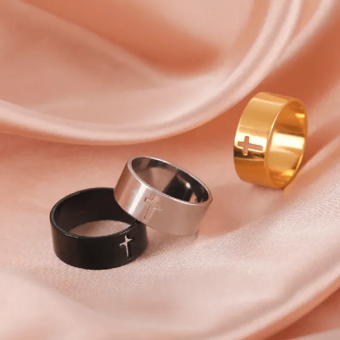Rings Thick Christian Hollow Cross Ring Lords Guidance