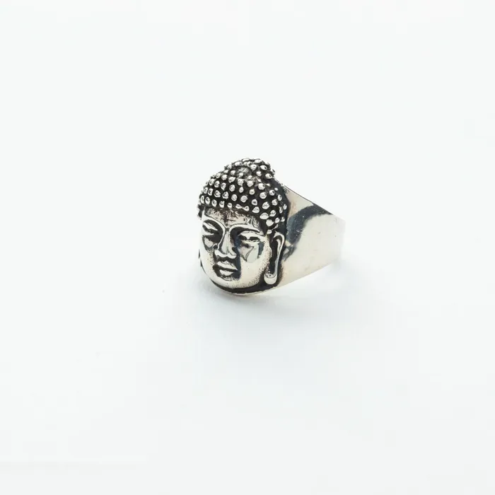 Rings Tiger Mountain Wide Band Buddha Face Ring in Silver