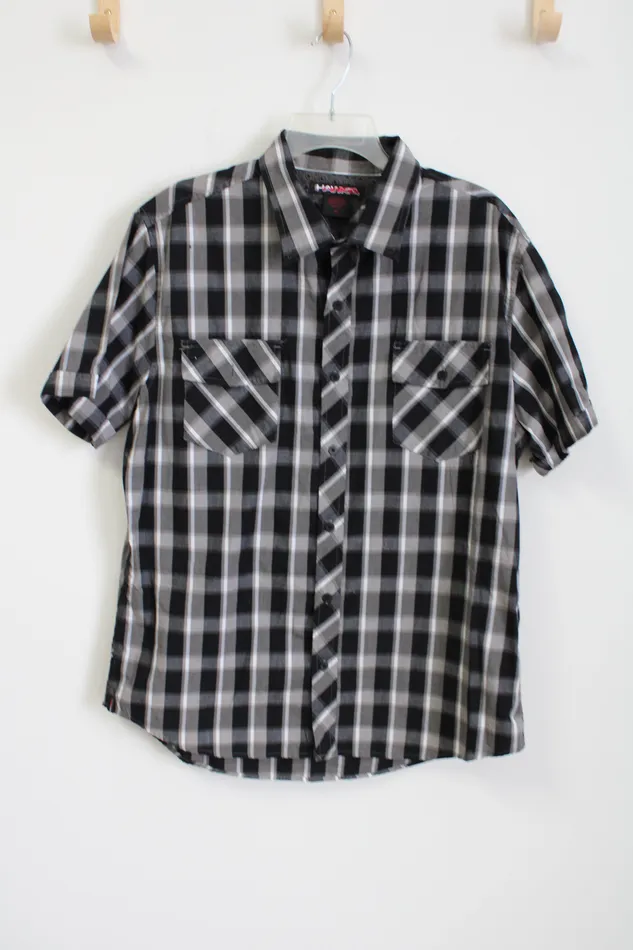 Rings Tony Hawk Hawk Gray Black Plaid Short Sleeved Button Down Shirt XL