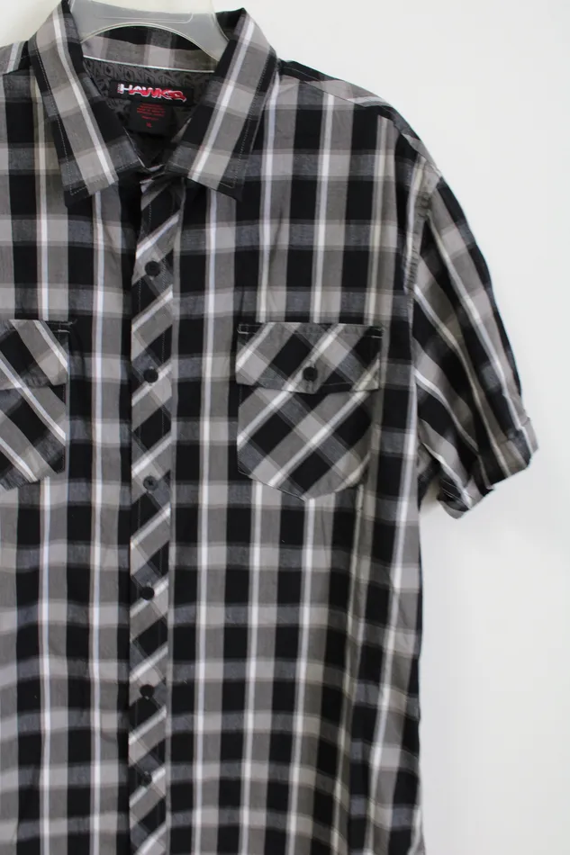 Rings Tony Hawk Hawk Gray Black Plaid Short Sleeved Button Down Shirt XL
